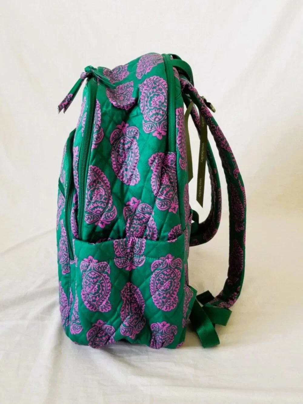 NWOT! Vera Bradley Green & Purple Paisley Quilted Backpack with Laptop Pocket